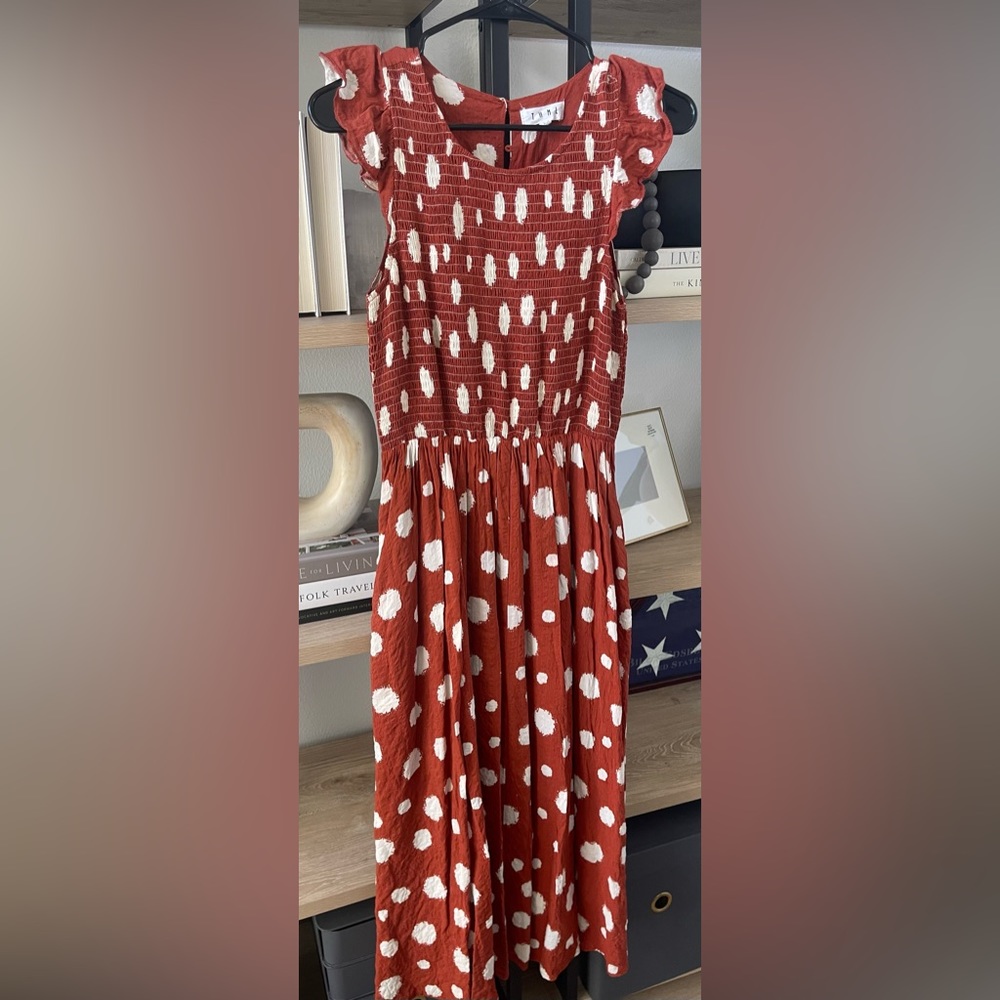 Boutique Burnt Orange Smocked Flutter Sleeve Maxi Dress